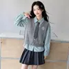 Chaleco de Punto Estilo Universitario para Niñas Primavera y Otoño, Conjunto Casual Elegante con Falda Plisada, Conjunto de Tres Piezas para Niñas Modelo Nuevo 2026