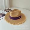 Verano Nuevo Estilo Rafia Borde Crudo Color Caramelo Sombrero de Jazz Sombrero Casual para el Sol Vacaciones Marinas Sombrero de Playa Tendencia de Mujer