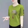Camiseta de manga corta de marca para mujer, con excedente de comercio exterior transfronterizo, corte holgado, talla grande, top de manga corta a media altura