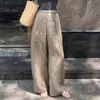 Calça de Sarja de Algodão e Linho com Caimento Amplo e Cintura Alta para Mulheres, Inspirada em Design Marrom, Novo Estilo Primavera-Verão 2026, Simples e Elegante