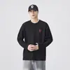 Camiseta masculina de algodão puro, manga longa, cor vinho, estilo americano, adequada para primavera e outono, com detalhes bordados, um novo estilo para 2026