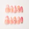 30 Piezas de Uñas Portátiles de Almendra Transfronterizas Boutique Uñas Postizas Perla con Ondas de Agua Francesas Estéreo 3D con Flor de Pegamento
