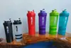Vaso Mezclador Deportivo Portátil 500ml Fitness Batido de Leche Plástico Taza Gran Capacidad Tres Capas Mangos Olla con Compartimento para Polvo