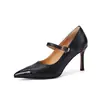 Zapatos de Cuero de Bloques de Color Estilo Francés de Nicho, Zapatos Planos Mary Jane de Correa Única de Cuero Genuino, Zapatos para Mujer Inspirados en Chanel