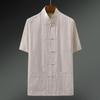 Verano Estilo Chino para Hombre Estilo Tang Camisa de Manga Corta Papá Algodón Lino Delgada Suelta Camisa China de Mediana Edad y Ancianos