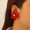 Conjunto de Pendientes, Pulsera y Collar de Flores Rojas de Moda y Exagerados con una Cadena de Perlas Única y Elegante y Anillo de Flor para Mujer