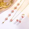 Set de trébol de cuatro hojas de acero de titanio de doble cara transfronterizo de Amazon: pulsera, collar, pendientes, anillo, juego de cuatro piezas, joyería que no se decolora