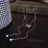 Collar de Mariposa con Cordón Deslizante Ajustable, Cadena de Clavícula de Plata con Borla de Perla de Lujo Ligero de Nicho para Mujeres, Estilo Ins