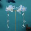 Horquilla con borla de flor de hilo azul hecha a mano, accesorio para el cabello de hada de estilo antiguo, tocado Hanfu