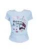 Camiseta de Manga Corta para Mujer con Diseño de Graffiti de Dibujos Animados Retro Americano, Top de Manga Corta Dulce y Versátil para Chicas, Camiseta