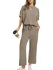 Conjunto de Dos Piezas Casual de Color Sólido para Mujer, Top Holgado de Manga Murciélago de Manga Corta + Pantalones Anchos Cortos, Estilo Europeo y Americano, Tallas Grandes