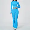 Conjunto de yoga para exportação transfronteiriça, com gola alta, jaqueta com zíper, calça pantalona e roupa esportiva de yoga de secagem rápida, modelo 5112