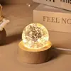 Bola de Gelo Colorida com Rachaduras de Cristal Redonda de Madeira Base Luminosa Bola de Cristal Luz Noturna Enfeites de Mesa Decoração Presentes