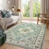 Alfombra persa estilo americano vintage para dormitorio, cachemira sintética, lavable, resistente al frío, resistente a la suciedad, duradera y fácil de mantener