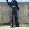 Jeans negros y grises de pierna ancha para mujer, nuevo estilo primavera-verano 2026, cintura alta Hyuna, fluidos, holgados, pierna recta, pantalones largos hasta el suelo