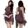 Influencer de Tiktok Lencería Sexy Chica Atractiva Nuevo Estilo Chino Cárdigan Bufanda Morada Encaje Hueco Cheongsam Vestido Halter