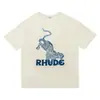 Colección de Camisetas de Manga Corta RHUDE Versión Alta Transfronteriza Vintage Americano Marlboro Streetwear Casual Holgadas para Pareja Cuello Redondo