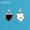 Joias Artesanais Acessórios para Joias DIY Pingente Prata 925 Moda Coreana Ágata Negra Pingente em Formato de Coração Prata Tailandesa Pingente