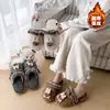 Pantuflas cálidas de conejo lindas estilo coreano con suelas suaves para mujer, pantuflas planas mullidas de invierno para interior, medias pantuflas de punta cerrada