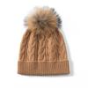 Gorro de cachemira 100% pura para mujer, de invierno, con cara de bola de pelo de zorro, tejido pequeño, cálido, grueso, con flores retorcidas y protección para las orejas, gorro de luna