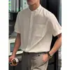 Camisa casual de algodão de manga longa, estilo chinês, de alta qualidade e elegante, slim fit para negócios, gola alta, camisa branca de noivado para homens