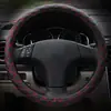 Cubierta de Volante de Cuero Ultra-Delgada Transfronteriza al por Mayor, Acolchada y Bordada en Negro y Rojo para Todas las Estaciones, Accesorios de Interior, Cubierta de Manija, Decoraciones