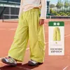 Roupas Infantis Tongbei 2026 Primavera Novas Calças Cargo Infantis Para Meninos e Meninas Calças Casuais Cor Sólida Largas de Perna Larga Calças Curvas