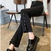 Jeans de Primavera Transfronteiriço Petite Nove Pontos Feminino Estilo Coreano Versátil Abertura Lateral Miçangas de Unha Jeans Oito Pontos para Crianças