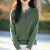 Cardigã de gola redonda para o início da primavera e outono, suéter de tricô Andy para mulheres, suéter decorado com strass, novo casaco elegante de gola V para mulheres