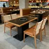 Mesa para Fondue de Piedra Sinterizada y Madera Maciza con Placa de Inducción Integrada Estilo Montaña Salvaje Mesa de Barbacoa sin Humo Comercial Mesa Redonda para Restaurante
