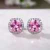 Nuevos Pendientes de Botón Brillantes de Alta Gama con Pavé de Circonita Rosa Amarillo Blanco Cuadrados Gruesos Simples Transfronterizos