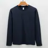 Camiseta de Luxo 215g Algodão de Xinjiang, Cor Sólida Lyocell Algodão Mercerizado, Camiseta Básica de Gola Redonda Sem Amassar, Camiseta de Manga Longa Versátil Masculina