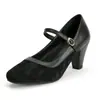 Zapatos de tacón alto Mary Jane negros con plataforma para mujer, estilo vintage con una sola correa de hebilla, patchwork de gamuza, zapatos casuales, zapatos elegantes para el trabajo