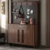 Gabinete de Zapatos Retro de Ratán Entrada de Sala de Estar Agujero Integrado Perchero Taquilla de Almacenamiento para Entrada del Hogar Tablero