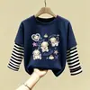 Camiseta de dibujos animados casual de otoño estilo coreano para niños, camiseta básica elegante de algodón puro para primavera y otoño, manga larga para niñas