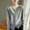 Suéter Cardigan de Cashmere Pequeno com Decote V Novo para Primavera e Outono Top Curto Feminino Casaco de Tricô Outono e Inverno Manga Longa Versátil