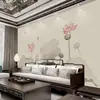 Nova Parede de TV Estilo Chinês Mural de Lótus 8D Novo Papel de Parede para Quarto Parede de Fundo de TV para Sala de Estar Revestimento de Parede para Engenharia