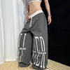2026 Nuevos Pantalones Casuales de Paracaidista Finos de Secado Rápido para Verano Unisex Estilo Retro Americano Estampado de Bloques de Color Pantalones de Pierna Ancha para Street Dance