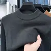 Suéter de punto jacquard casual de peso alto para hombre, estilo para mediana edad, con cuello semi-alto, nueva colección otoño/invierno, capa base de punto engrosada