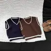 Chaleco de punto estilo bebé, colección de otoño, ribete de bloques de color, cuello en V, prenda exterior de estilo coreano para bebés y niños pequeños, primavera/otoño