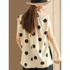 Top de Algodón y Lino con Estampado de Lunares para Mujer en Stock con Cremallera Trasera Invisible, Camisa con Abertura, Elegante Camiseta Pullover para Verano