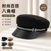 Sombrero octogonal versátil estilo coreano para mujer, moda otoño e invierno, con hebilla de cinturón, boina vintage de gamuza, sombrero de pintor