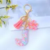 Lantejoulas Estrela Rosa Cola Líquida Chaveiro com Letra Pingente de Flor Pingente para Bolsa DIY Presente para Namorada