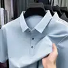 Camisa Polo Masculina de Seda Gelada para o Verão Casual com Gola Lapela Elástica Secagem Rápida para Homens de Meia-Idade Top do Papai