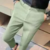 Pantalones casuales para hombre con textura de gofre de alta gama, pantalones rectos ajustados de moda para primavera y otoño, pantalones cortos cropped estilo coreano para jóvenes para hombres