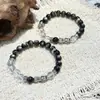 Qiao En Sensación Fresca Nuevo Estilo Chino Pulsera Pixiu de Obsidiana Plateada Cristal Blanco Unisex Estilo Hombres y Mujeres Pulsera Segura Venta al por Mayor