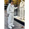Conjunto Esportivo Casual Preguiçoso para Homens Primavera Outono Inverno Moletom com Capuz e Pelúcia Conjunto Masculino com Calça Jogger de Lâmina Curva