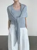 Estilo Fresco y Elegante Taochuan~ Conjunto de Dos Piezas para Mujer con Chaleco Calado + Chal de Atmósfera, Top Relajado de Manga Corta Yl631