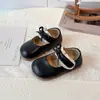 Sapatos Mary Jane de Couro para Meninas de 3-6 Anos Estilo Primavera/Outono Solado Macio Sapato Princesa com Laço Sapato Individual Infantil Estilo Coreano Preto