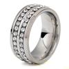Anillo Caliente de Venta Transfronteriza Europeo y Americano Nuevo de Acero Inoxidable 304 con Incrustación Bicolor y Dos Filas de Diamantes, Anillo de Moda Versátil de 8 mm al por Mayor